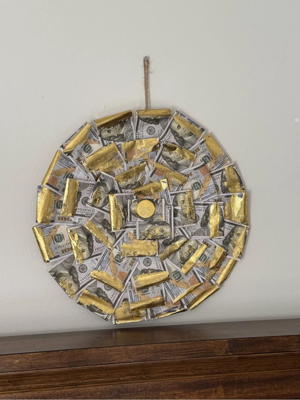 Gold and White Decorative Money Print Wall Art